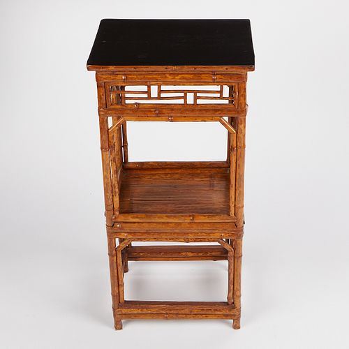Chinese Bamboo Lacquer 2-Tiered Side Table