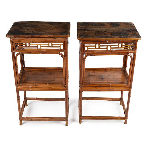 Pair of Chinese Bamboo 2-Tiered Side Tables