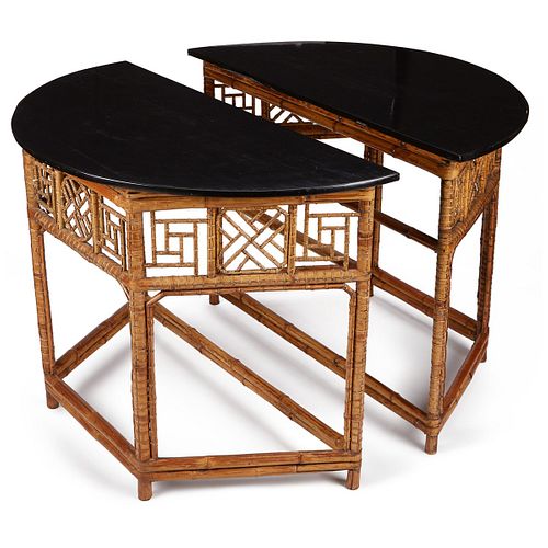 Pair of Spotted Bamboo Demilune Lacquer Tables