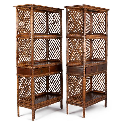 Pair of 19th c. Chinese Bamboo Shelves