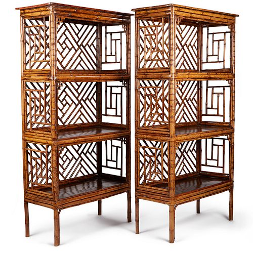 Pair of Chinese Spotted Bamboo Shelves