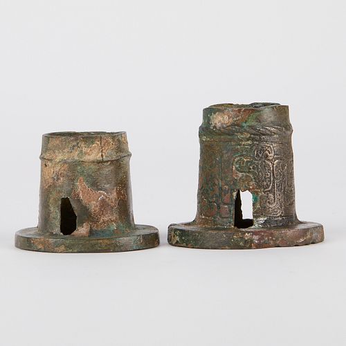 Pair of Early Chinese Axle Caps with Stand
