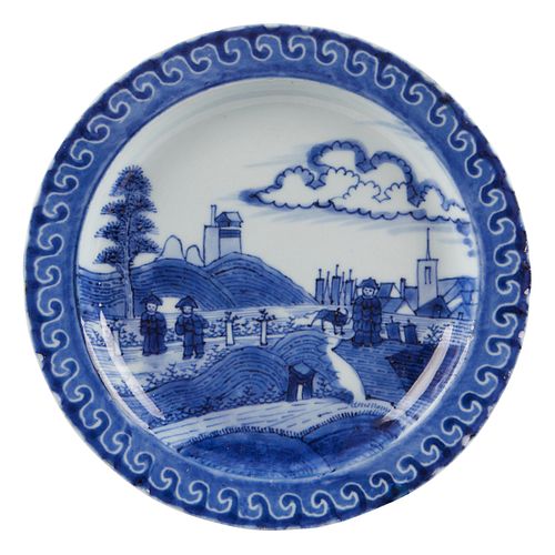17th c. Blue & White "Deshima Island" Pattern Pottery Plate