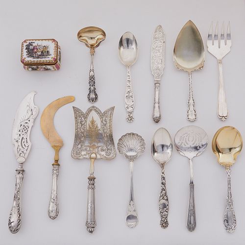 Grp: Sterling and Plated Serving Utensils & Meissen Ring Box