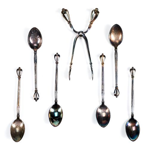 Set of Danish W&S Sorensen Sterling Tea Spoons & Tongs