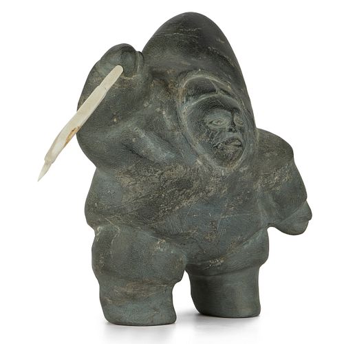 Inuit Man with Harpoon Stone Carving