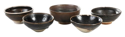 Five Chinese Jian Type Glazed Bowls