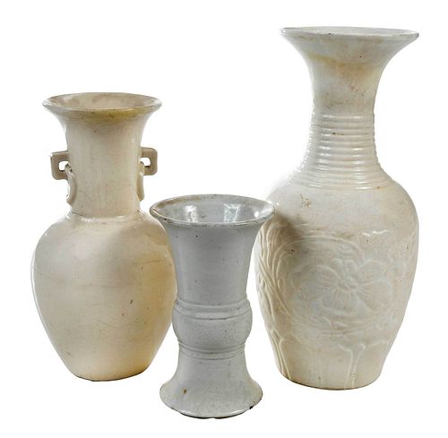 Three Chinese White Glazed Pottery Vases