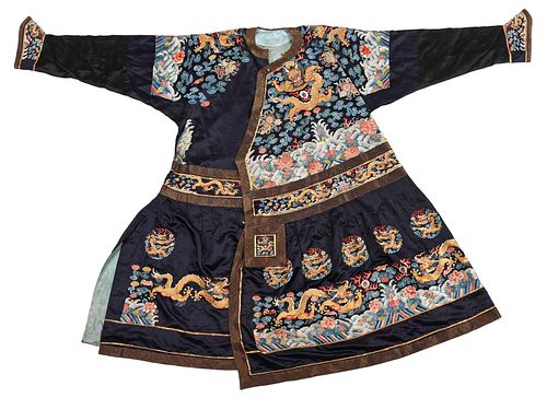 Chinese 'Dragon' Silk Court Robe, Forbidden Stitch