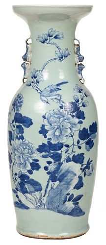 Chinese Celadon, Blue, and White Floor Vase