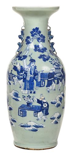 Chinese Celadon, Blue, and White Floor Vase