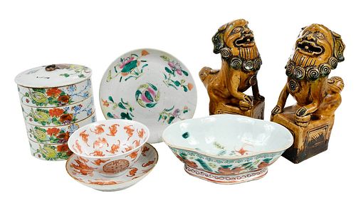 Seven Chinese Porcelain Table Objects and Figures