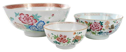 Three Chinese Export Famille Rose Bowls