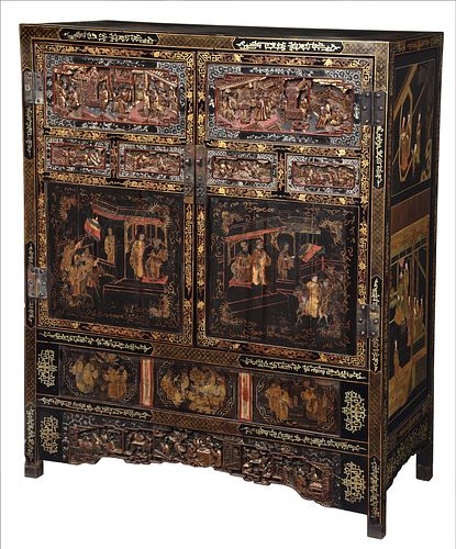 Chinese Carved Lacquered and Gilt Cabinet