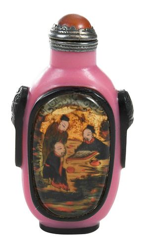 Chinese Pink Glass Reverse Painted Snuff Bottle 