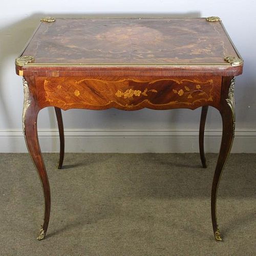 Marquetry Inlaid and Bronze Mounted Game Table.
