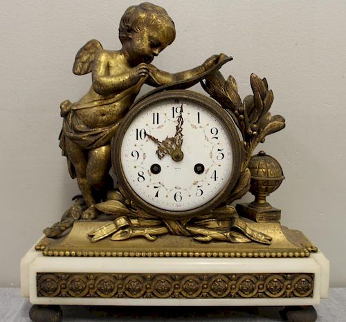 TIFFANY, French Dore Bronze Putti Form Clock