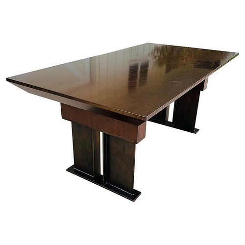 Stunning Wood & Steel Desk With Knife Edge Top