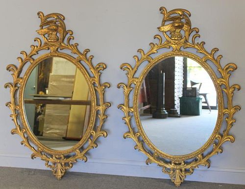 Pair of Giltwood Carved Mirrors with Eagle