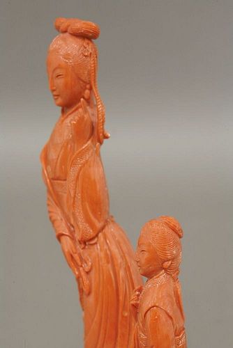 A large coral Carving 20th century of a maiden