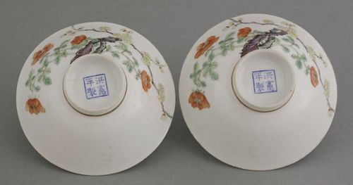 A pair of famille rose Bowls Republic painted with