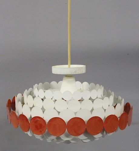 Midcentury Red and White Circle Chandelier.