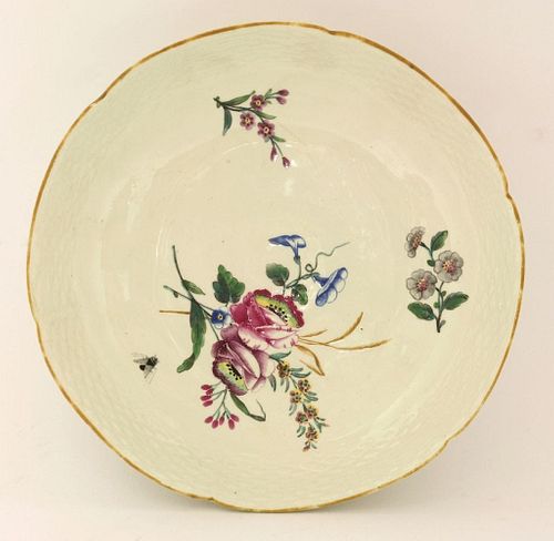 A Chantilly Dish, c.1760, brightly enamelled with a