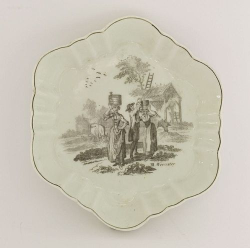 A Worcester Hancock printed Teapot Stand, c.1770,