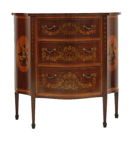 An Edwards & Roberts serpentine commode, the top with