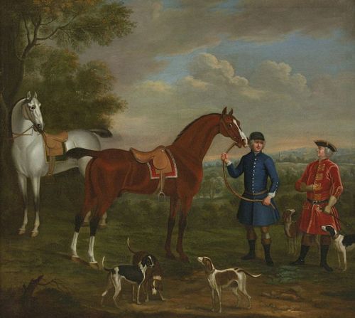Thomas Spencer (1700-1767) A BAY AND A GREY HUNTER IN A