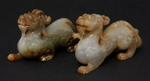 A pair of jade Dragons, possibly 18th century, each