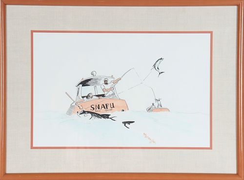 Offshore Fishing, Signed Watercolor