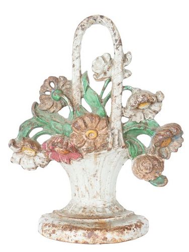 Victorian Cast Iron Floral Basket Doorstop