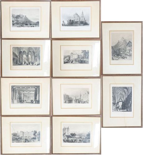 Set of 10 Architectural Engravings, 19th Century
