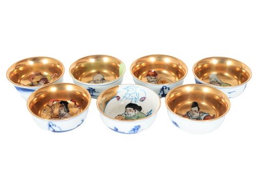 (7) Japanese Gods Miniature Painted Sake Cups