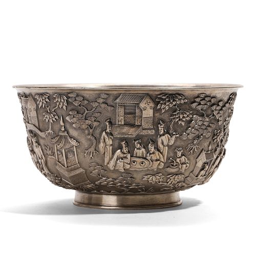 A HIGH-RELIEF 'FIGURES' SILVER BOWL