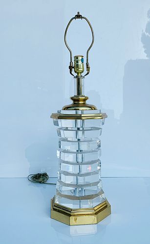 Octagonal Lucite & Brass Table Lamp, Karl Springer attb