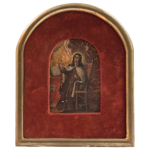SANTA TERESA DE JESÚS MÉXICO, SIGLO XVIII Óleo sobre placa de mármol 12.5 x 9 cm | SANTA TERESA DE JESÚS MEXICO, 18TH CENTURY Oil on marble plate 4.9 
