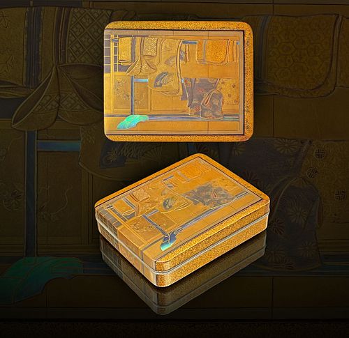 A Japanese Inlaid Lacquer Box and Cover, Meiji Period