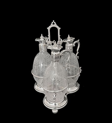 A British Cut Crystal & Silver Plated Cruet Set, 19th C