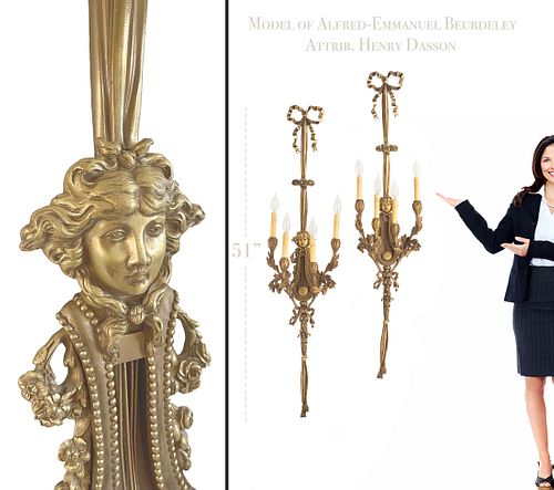 Pair of Bronze Four Branch Wall Sconces After Beurdeley