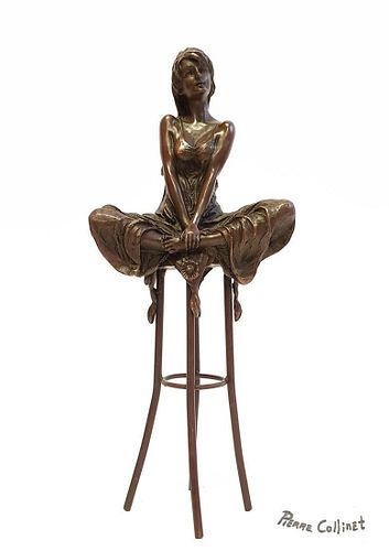 A Lady on Stool, A Bronze Figurine By "Pierre Collinet"