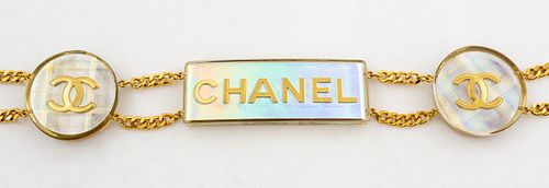Chanel Gold-Tone Link And Lucite Belt w Charm