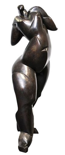 Dominique Pollès Modern Cubist Bronze Woman