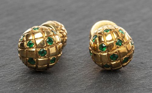 Vintage 18K Yellow Gold Emerald Dome Cufflinks