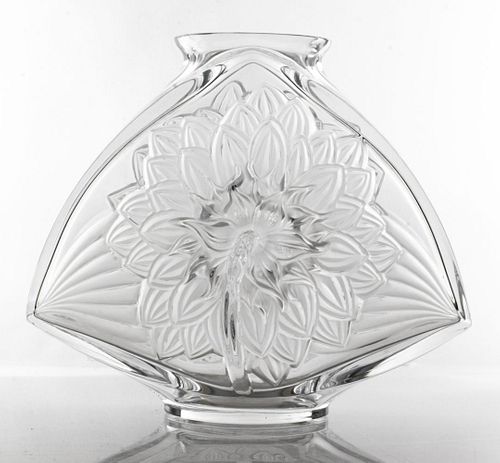 Lalique "Dahlia" Frosted Art Glass Vase