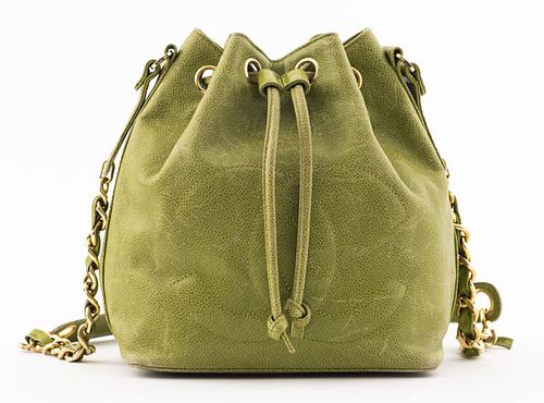 Chanel Green Caviar Leather Bucket Handbag