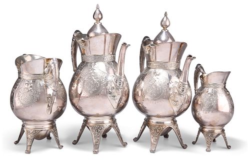 AN AMERICAN SILVER-PLATED FOUR-PIECE TEA AND COFFEE SERVICE, IN THE AESTHET