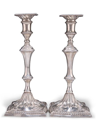 A PAIR OF GEORGE III CAST SILVER CANDLESTICKS,?by John Carter II, London 17