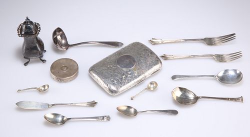 A COLLECTION OF SILVER, including a Victorian cigarette case,?by?Deakin & F